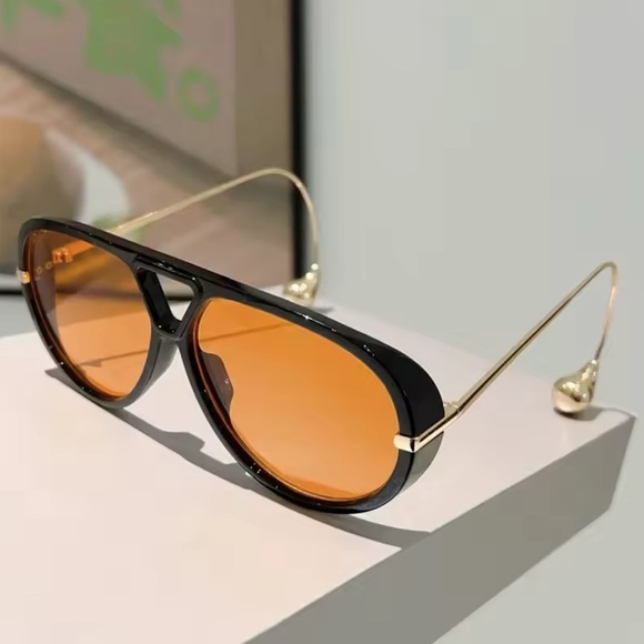 Tortoise Shell Aviator Sunglasses with Gold Accents - Picture 5 of 6